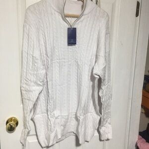 White Cable Knit Half-Zip Sweater